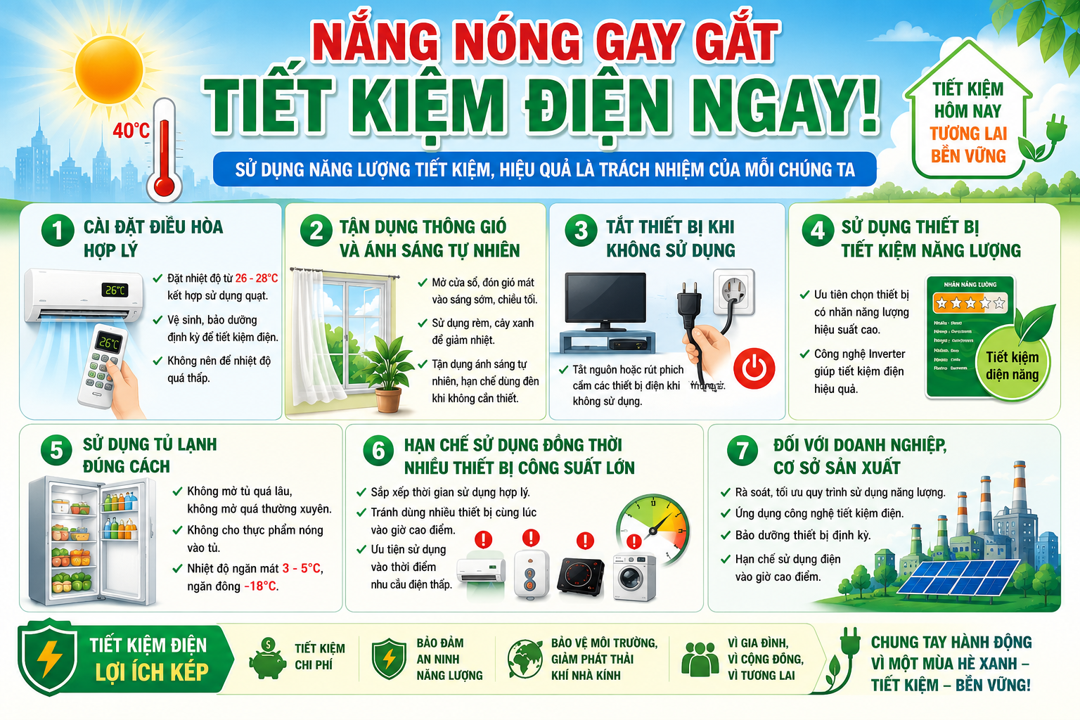 Một số lưu ý để tiết kiệm năng lượng dịp hè